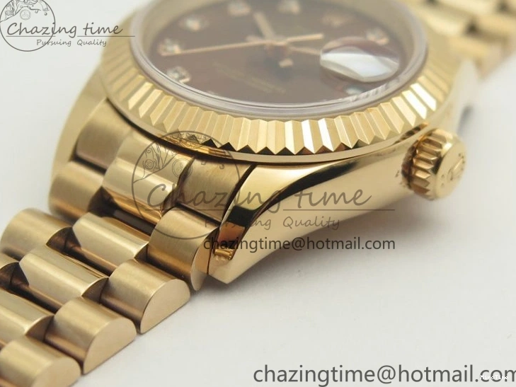 MiroTime 0412 DateJust 28mm RG BP Maker Best Edition Brown Diam Dial Fluted Bezel On RG Bracelet ETA TopPick 3441